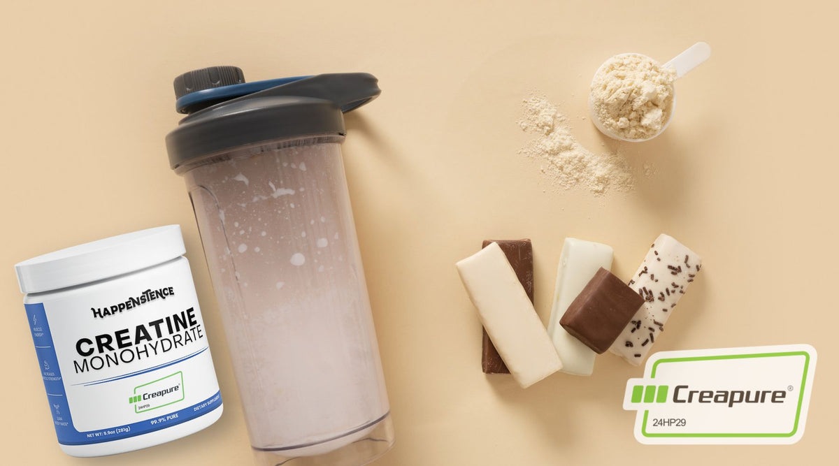 Creatine monohydrate with milkshake and Creapure seal