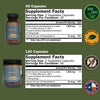 Supplement packaging with Reishi labels and logos on a green background